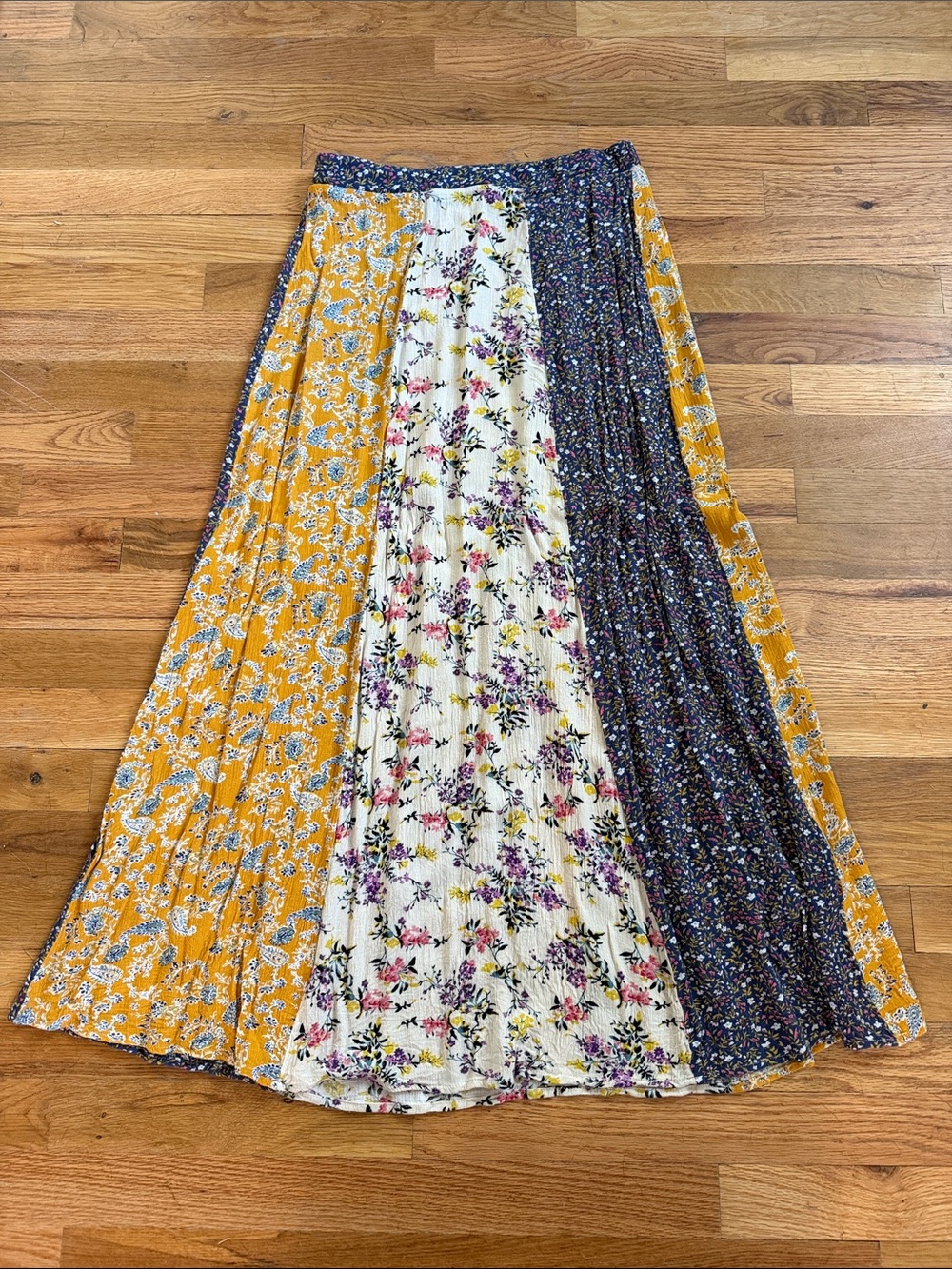 NATURAL LIFE Patchwork Floral Maxi Skirt in Yellow, Cream, Navy